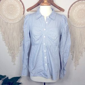 Veronica beard blue and white striped puff sleeve button up shirt (10/42)